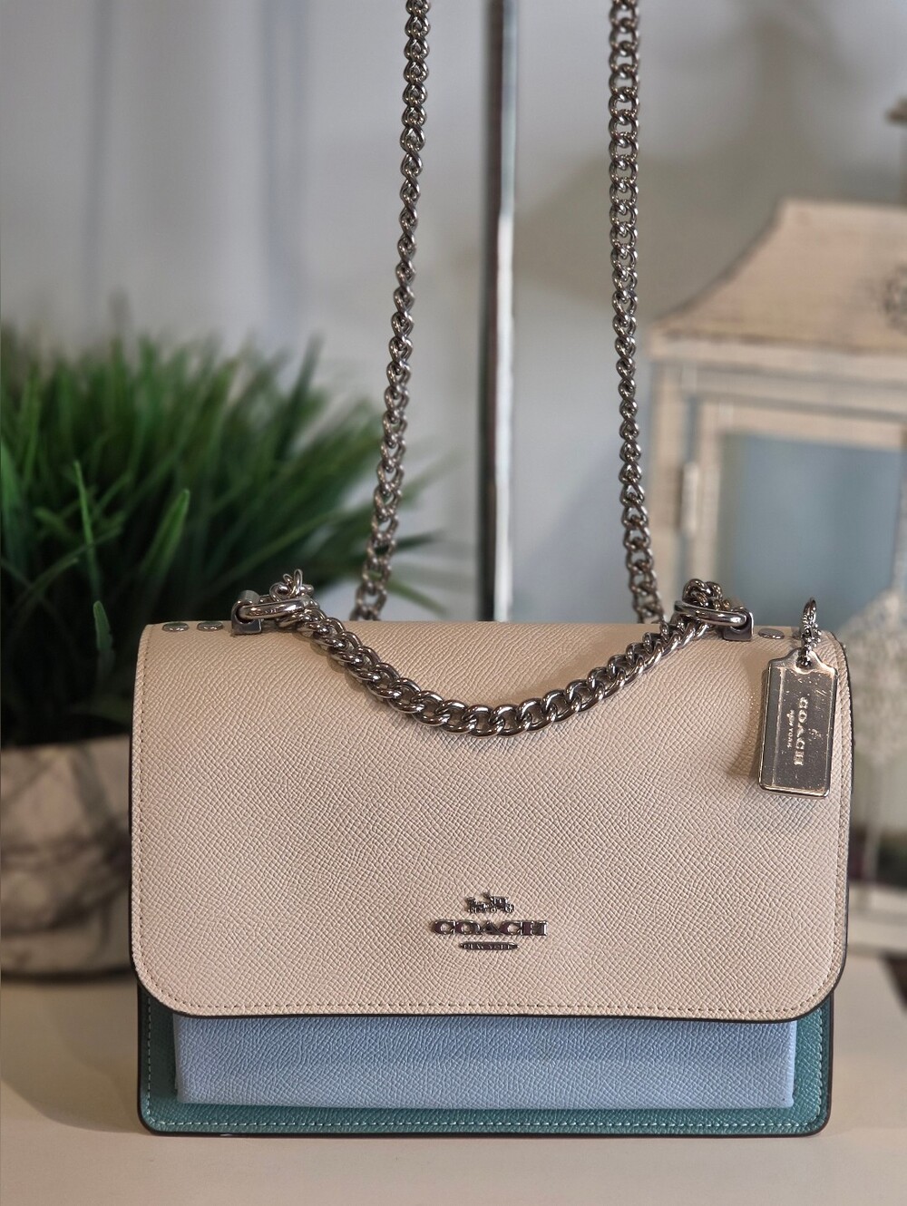 Coach Klare Colorblock Crossbody Bag Blue Green Cream Yellow Like New